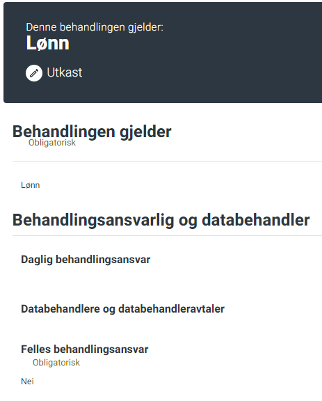 Bilde av et eksempel på rapport «Behandlingsoversikt» som HTML og uten innhold.