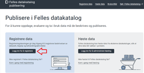 Bilde som viser hvor man trykker for å logge inn på registreringsløsningen.