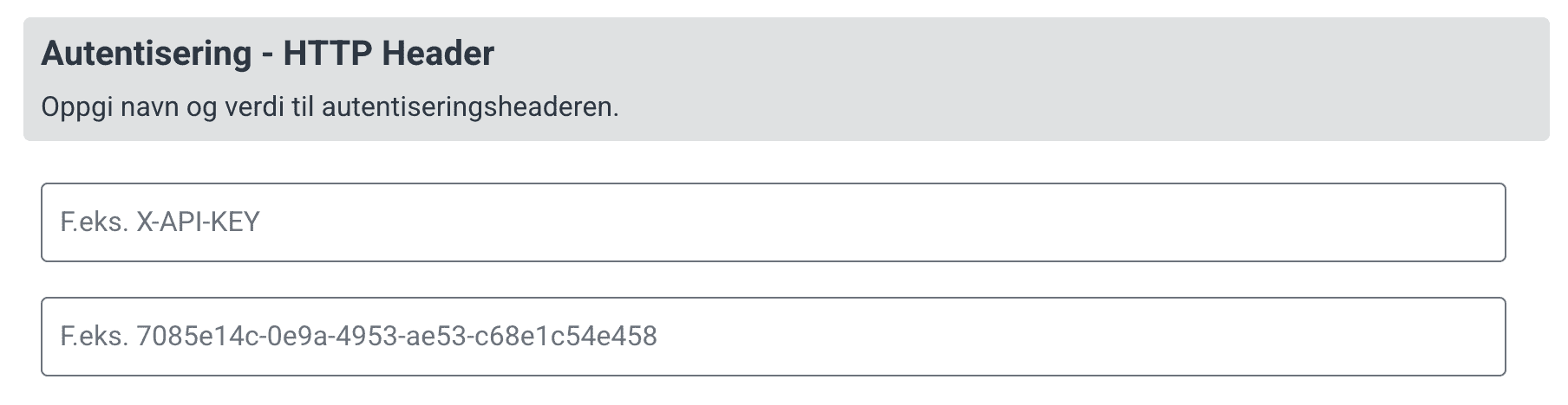 De to feltene under Autentisering - HTTP Header står tomme