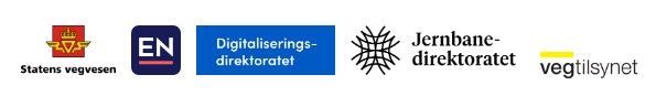 Logos for Statens vegvesen, Entur, Digitaliseringsdirektoratet, Jernbanedirektoratet and Vegtilsynet
